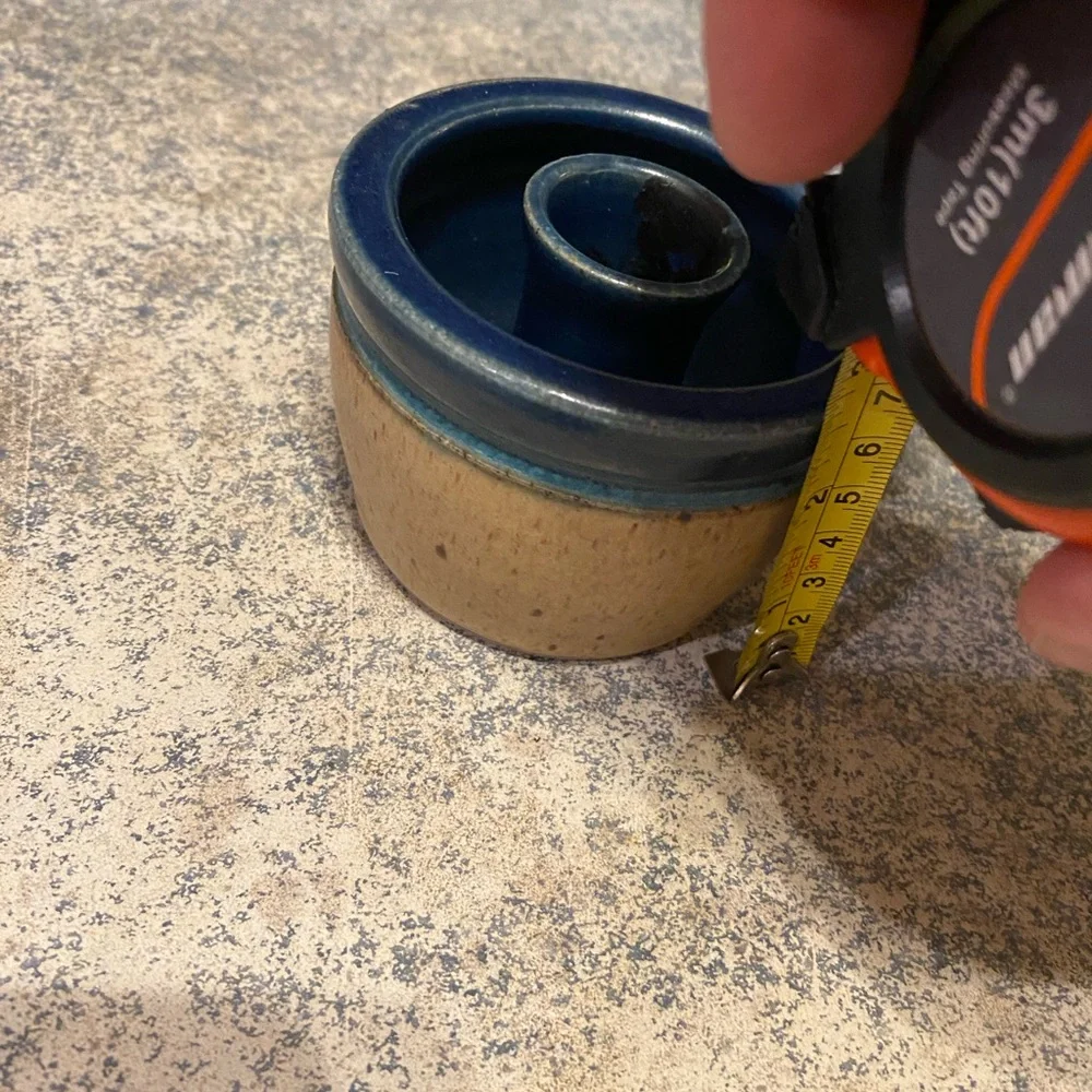 Blue and Tan Ceramic Candle Holder Handcrafted - Picture 8 of 9